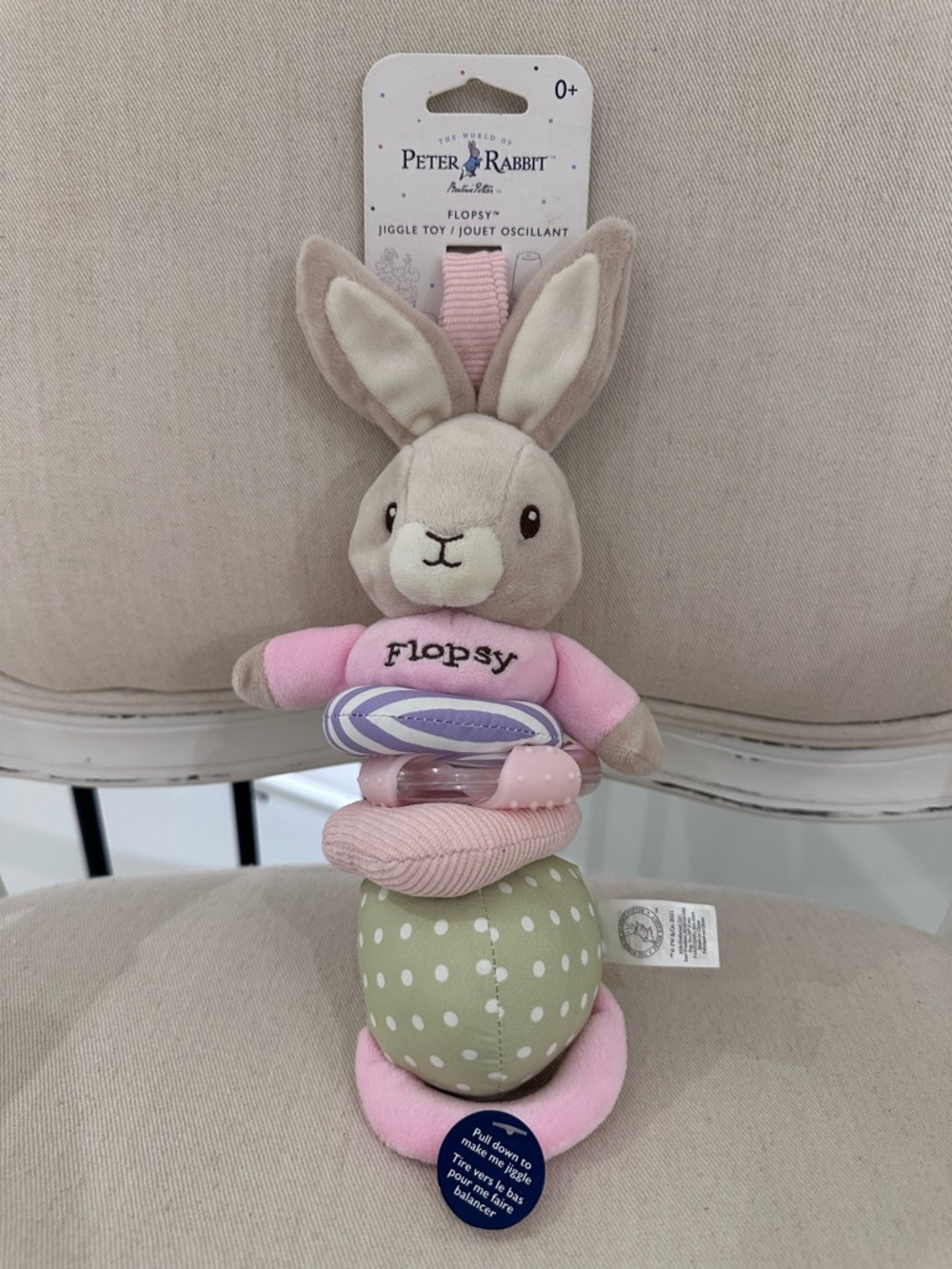 NWT Peter Rabbit Flopsy Bunny Jiggle Toy - Pink & Sage Polka Dot